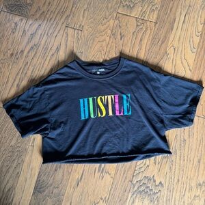 Fashion Nova Black Crop Top with Multicolor 'Hustle' Print